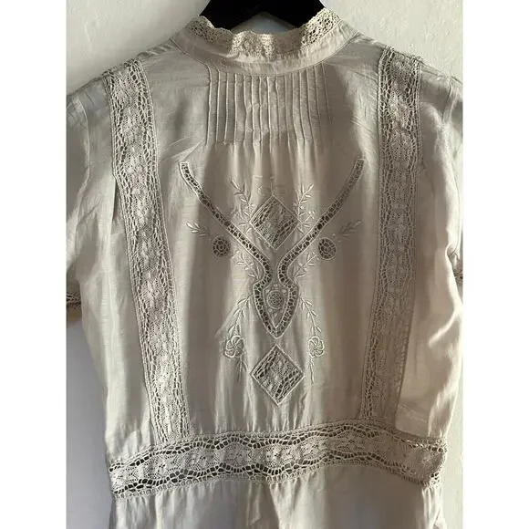 Johnny Was Cream Lace-Trim Midi Dress - Picture 7 of 8